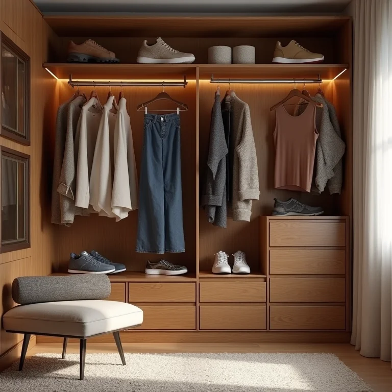 Armario capsula feminino inverno com estilo casual, incluindo sweaters confortáveis, jeans e tênis.