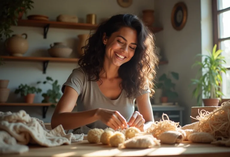 Artesanato sustentável e criativo feito por uma artesã brasileira.