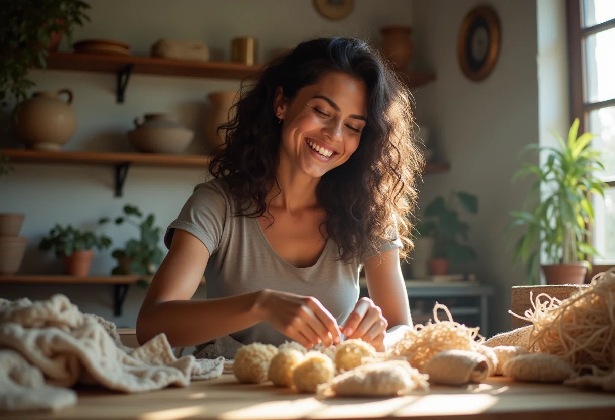 Artesanato sustentável e criativo feito por uma artesã brasileira.