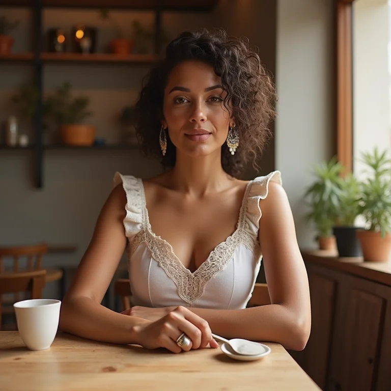 Boné aba curva feminino em look casual para o dia a dia, ambiente de cafeteria.