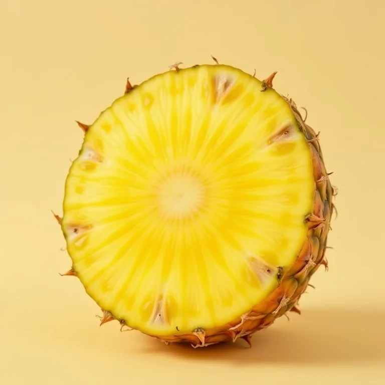 Close-up de um abacaxi fatiado exibindo sua textura suculenta.