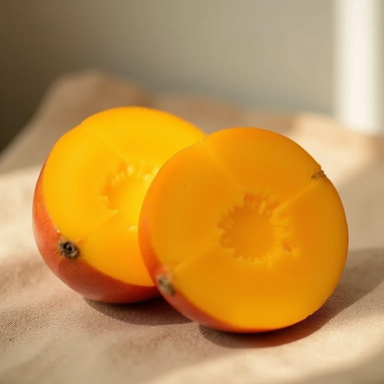 Close-up de uma manga madura cortada ao meio.