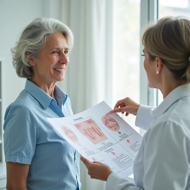 Dermatologista explicando tratamento para rosácea para paciente.