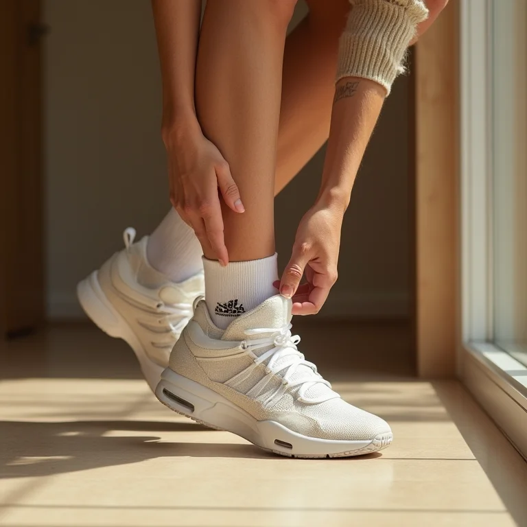 Detalhe do ajuste da meia com tênis Jordan em look streetwear feminino