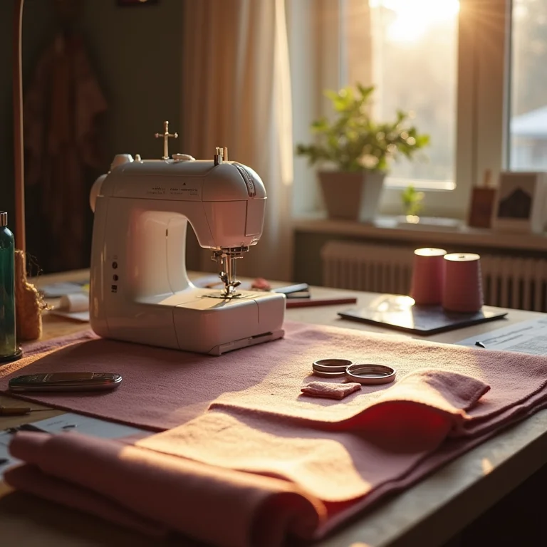 Kit de costura com tecidos de alta qualidade e ferramentas de alfaiataria em uma mesa de designer.