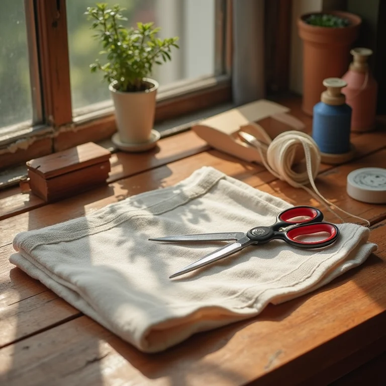 Kit de costura essencial para criar mangas bufantes perfeitas, com ferramentas dispostas em uma mesa de madeira.
