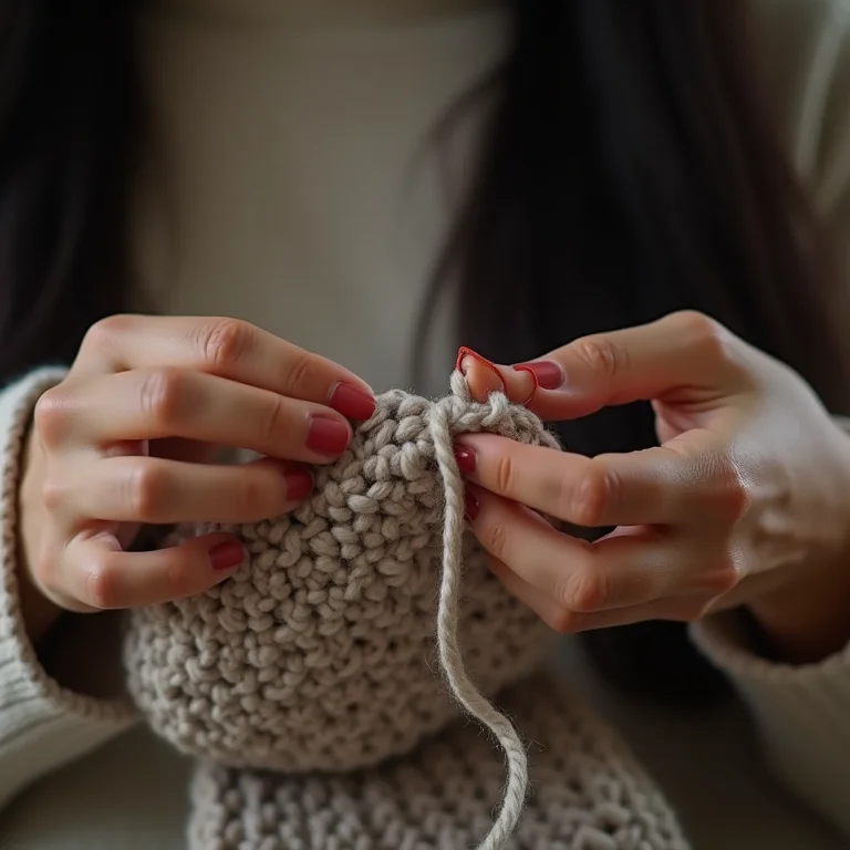 Mãos ensinando ponto de crochê em pantufa