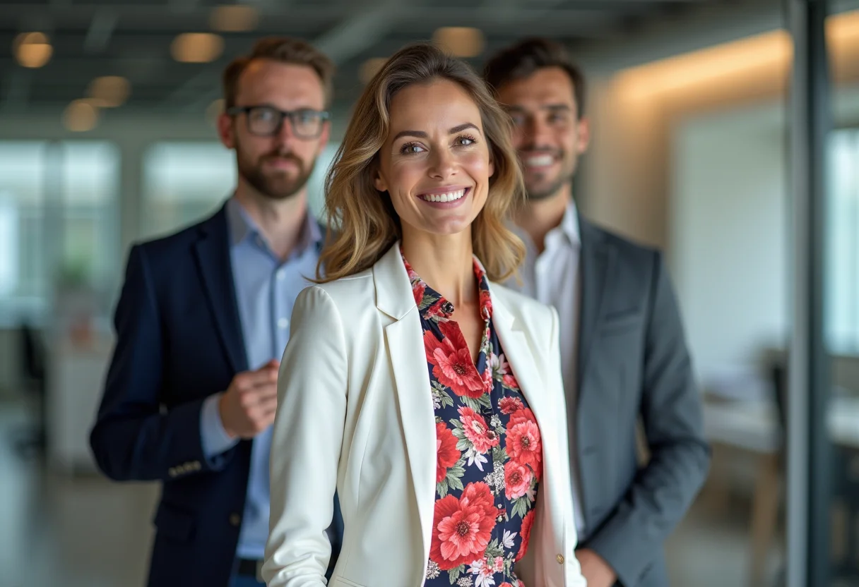 Melhores cores de blazer para combinar com vestidos estampados no ambiente de trabalho.