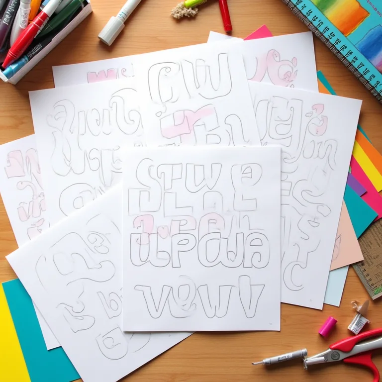 Moldes de letras impressos em mesa de artesanato com EVA colorido