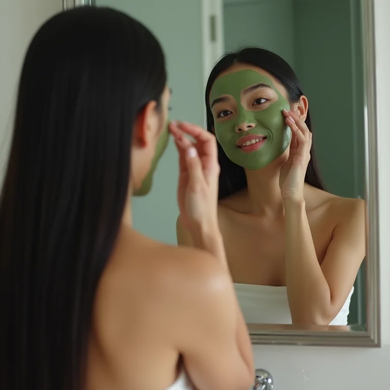 Mulher aplicando máscara de argila verde no rosto