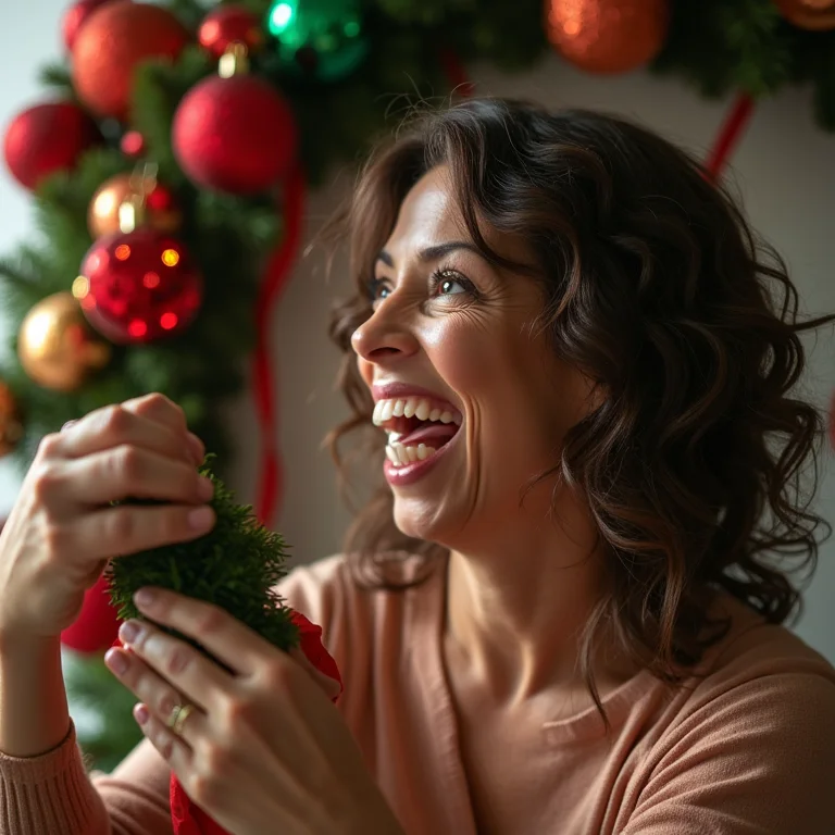 Mulher criando guirlanda colorida de Natal