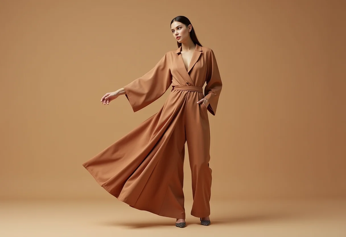 Mulher elegante vestindo look monocromático em tons terrosos