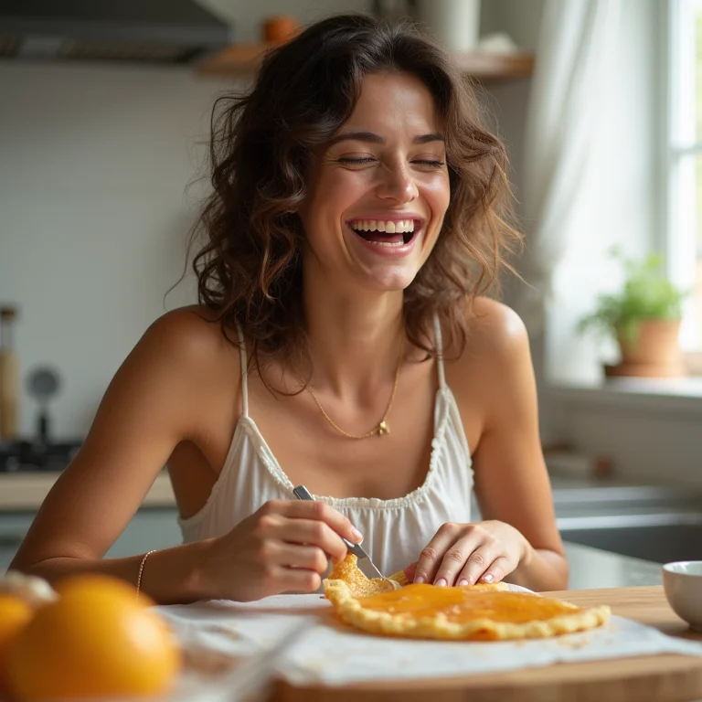 Mulher jovem morena preparando tapioca com recheio cremoso.