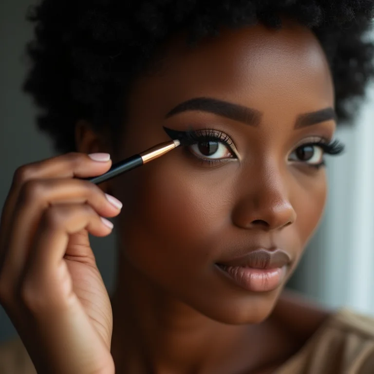 Mulher negra aplicando delineador nos olhos