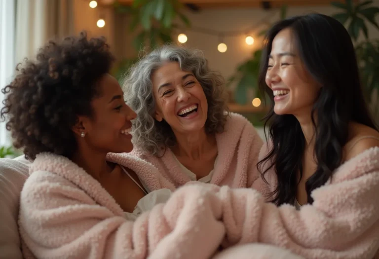 Mulheres brasileiras diversas em noite do pijama aconchegante