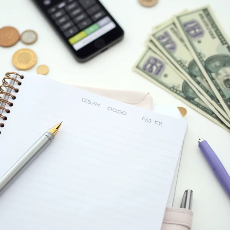 Notebook, calculadora, moedas e smartphone exibindo taxas de marketplace