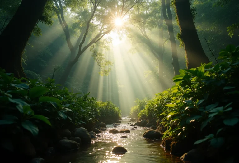 Paisagem relaxante da floresta brasileira com sons da natureza.