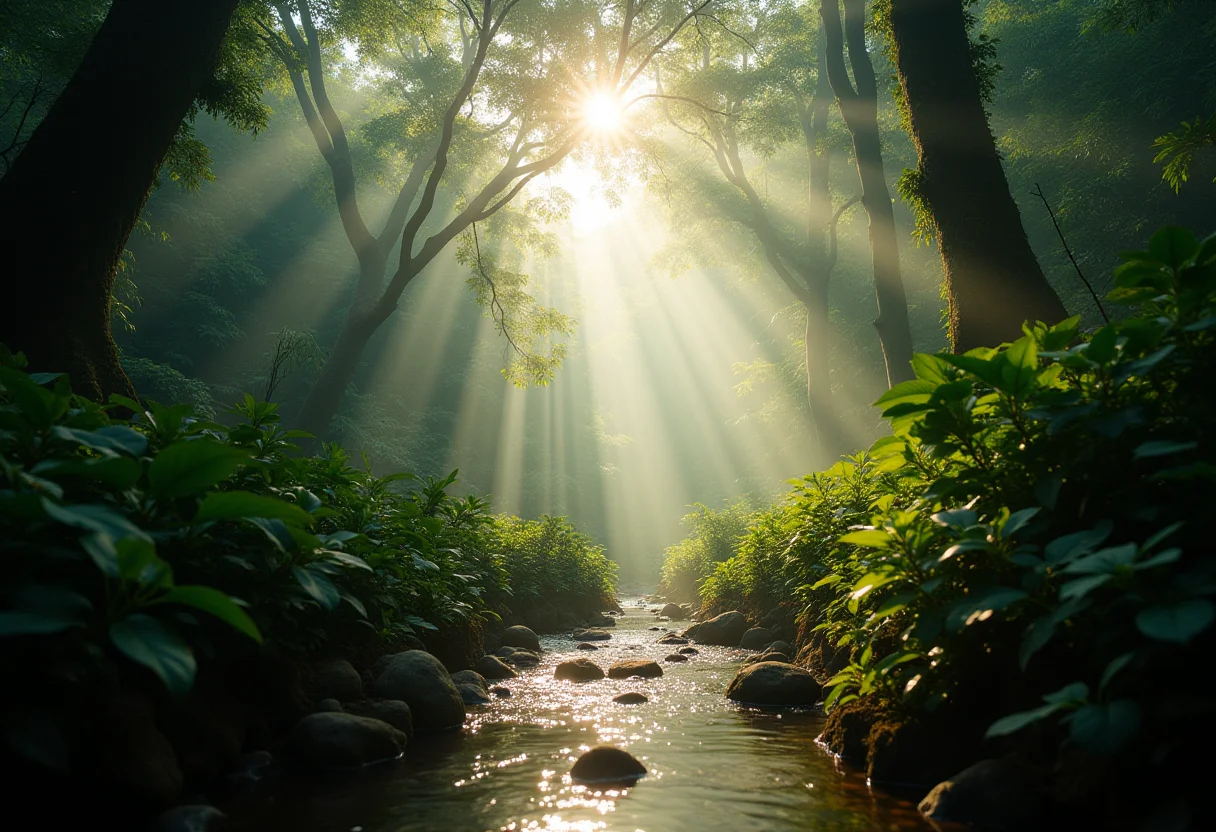 Paisagem relaxante da floresta brasileira com sons da natureza.