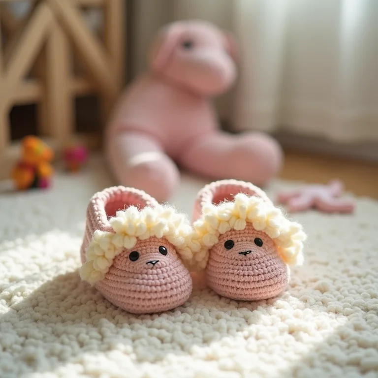 Pantufa de crochê de boneca no quarto infantil