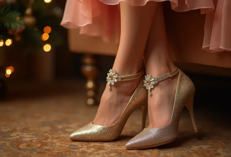 Sapatos metálicos combinados com acessórios para festa de aniversário