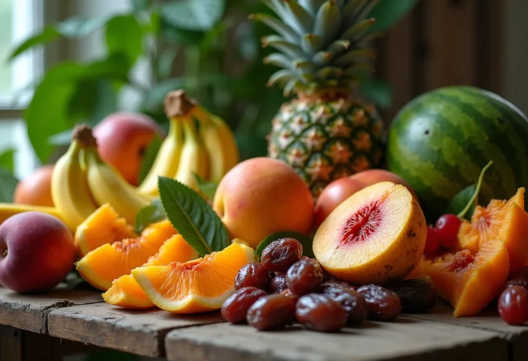 Seleção de frutas tropicais para sucos naturais e saudáveis.