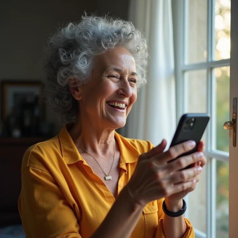 Senhora grava vídeo divertido no celular