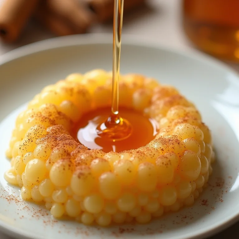 Tapioca finalizada com canela e mel.